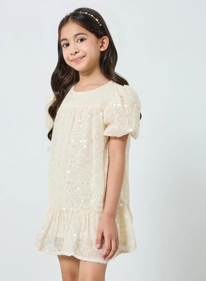 Styli Girls Off-White Sequin A-Line Mini Dress